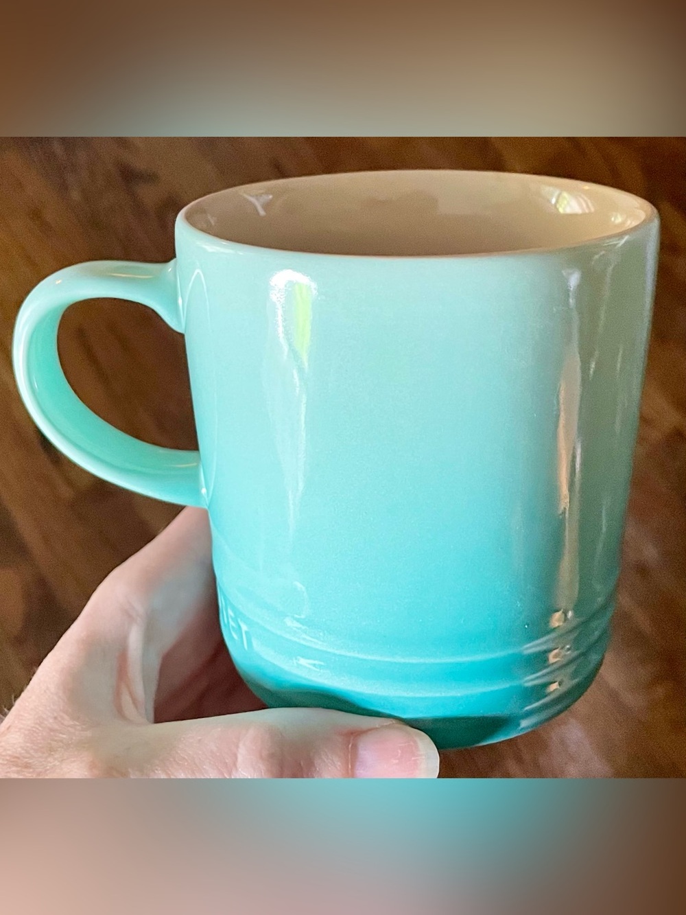 Le Creuset Stoneware Coffee Mug 12oz Cool Mint Blue Green Ombre Toronto rare
